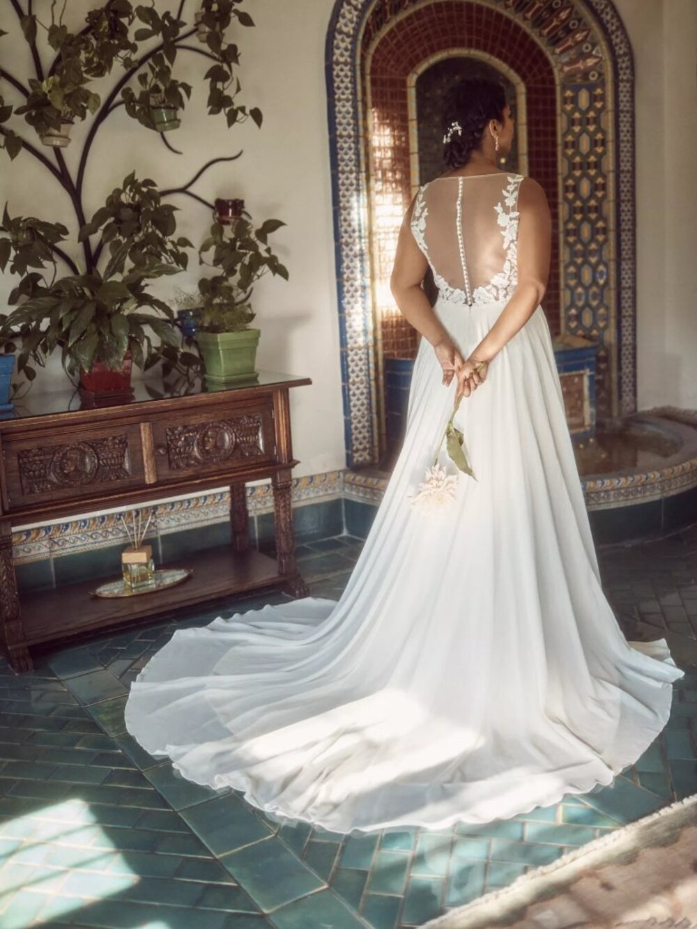 BHLDN Anthropologie Jenny Yoo Elinor Deep V-Neck Lace & Illusion Wedding Gown